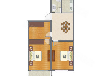2室1厅 76.87平米户型图
