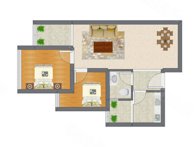 2室2厅 57.47平米户型图