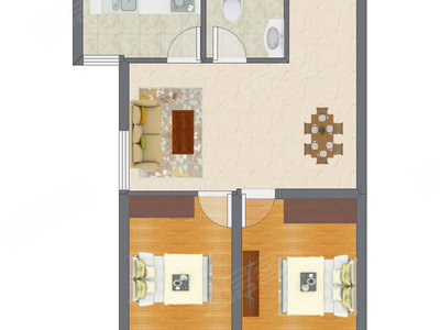 2室2厅 58.85平米户型图