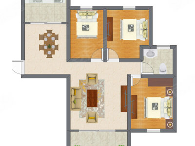 3室1厅 64.89平米