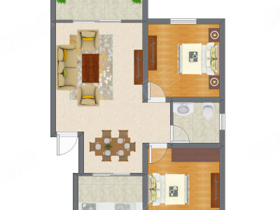 2室2厅 90.98平米户型图