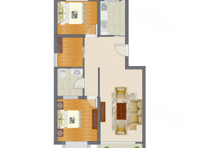 2室2厅 97.56平米户型图