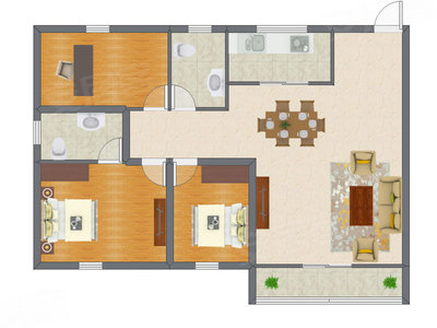 3室2厅 90.36平米