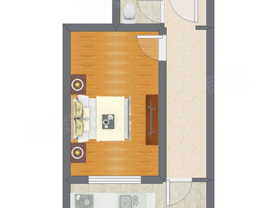 1室1厅 39.21平米户型图