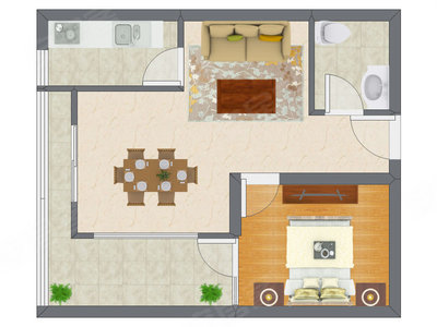 1室2厅 57.17平米户型图