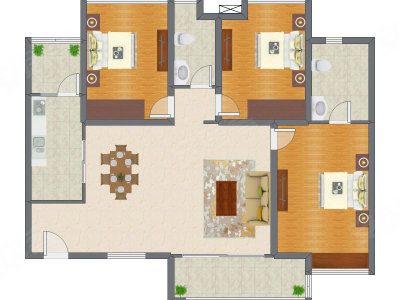 3室2厅 135.67平米户型图