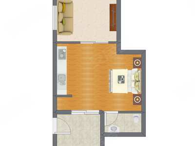 1室1厅 56.84平米户型图