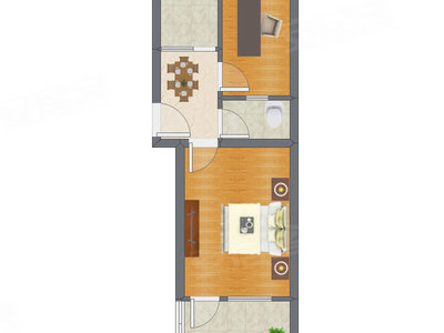2室1厅 44.63平米户型图