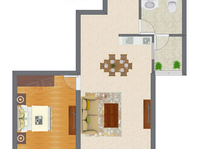 1室1厅 62.57平米户型图