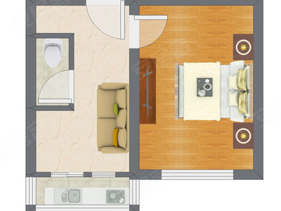 1室1厅 31.68平米户型图