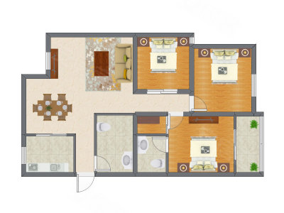 3室2厅 75.53平米户型图