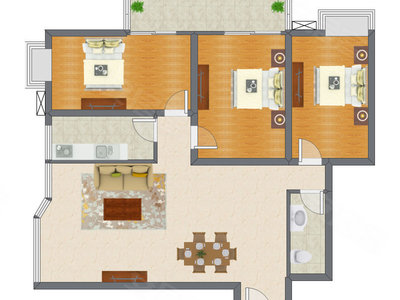 3室2厅 121.70平米户型图