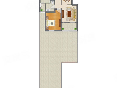 1室2厅 62.41平米户型图