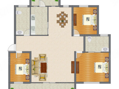 3室2厅 153.38平米户型图