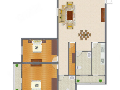 2室2厅 121.15平米户型图