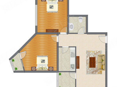 2室1厅 110.36平米户型图