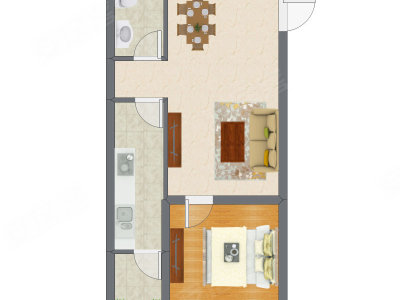 1室1厅 40.81平米户型图