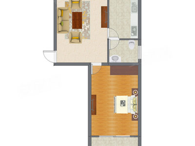 1室1厅 58.15平米户型图