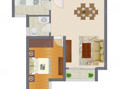 1室1厅 45.76平米户型图