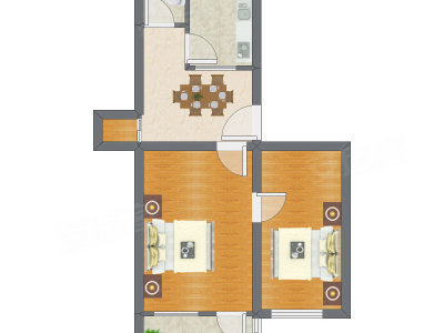 2室1厅 52.78平米户型图