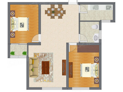 2室2厅 96.50平米户型图