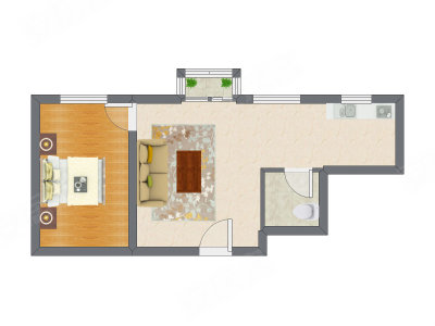 1室1厅 52.21平米户型图