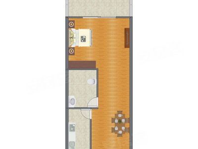 1室1厅 34.00平米