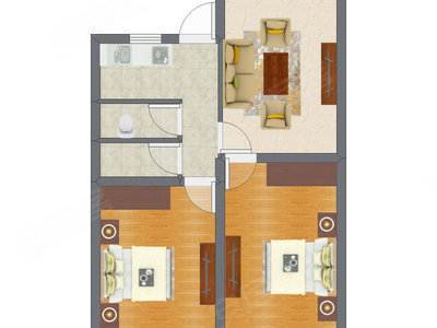 2室1厅 64.64平米