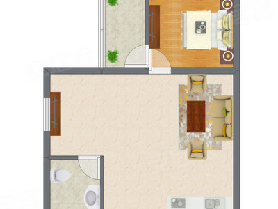 1室1厅 44.83平米户型图