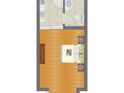 1室0厅 36.43平米户型图