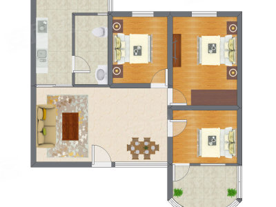 3室2厅 90.23平米户型图