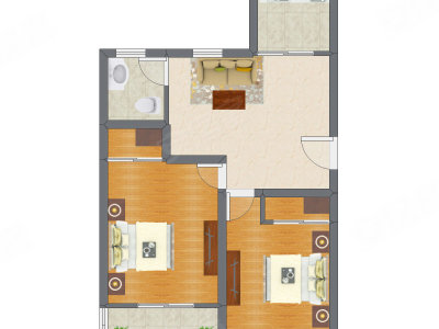 2室1厅 51.12平米户型图