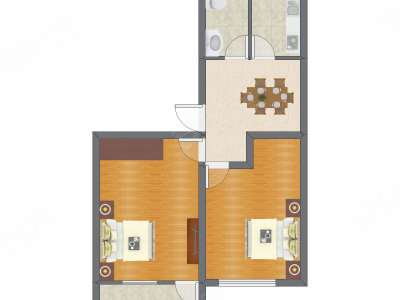 2室1厅 51.34平米