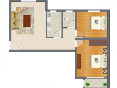 2室1厅 88.46平米户型图
