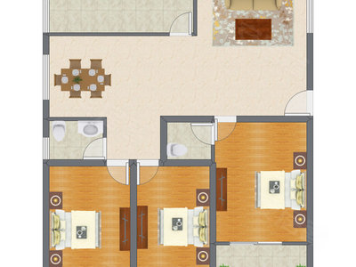 3室2厅 127.14平米户型图