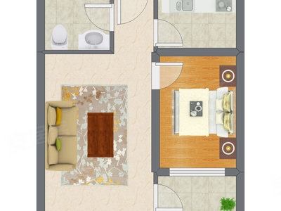1室1厅 51.94平米户型图