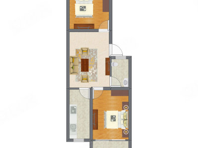 2室1厅 44.16平米户型图