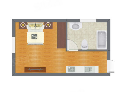 1室1厅 24.47平米户型图