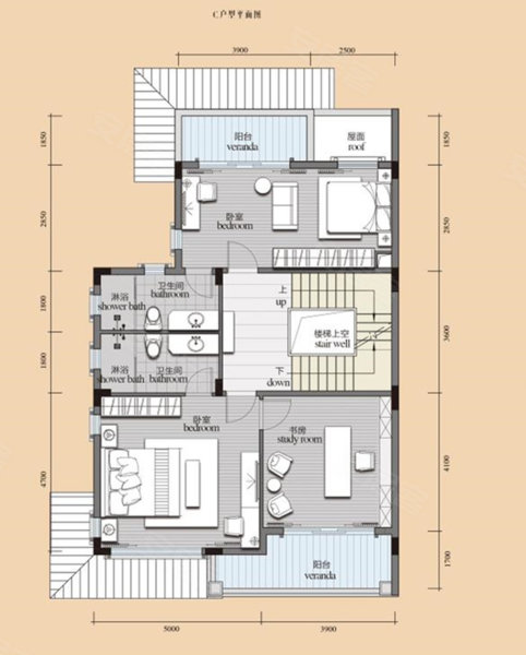 180平米6室户型图图片