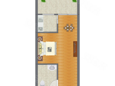 1室1厅 34.43平米户型图