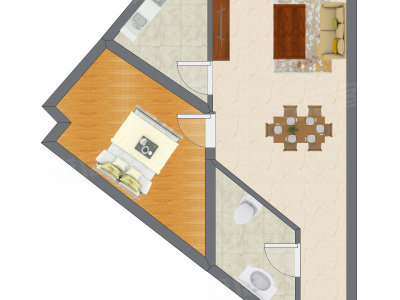 1室1厅 37.79平米户型图