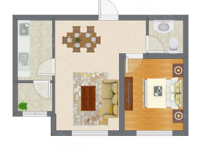 1室2厅 50.55平米户型图