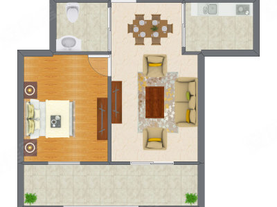 1室2厅 66.54平米户型图