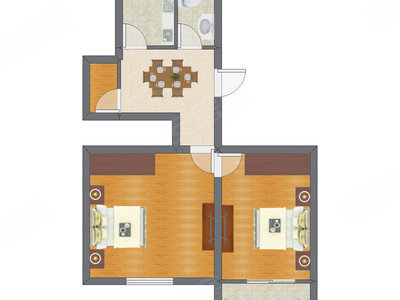 2室1厅 47.86平米