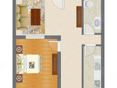 1室1厅 62.56平米户型图