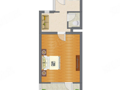 1室1厅 41.38平米户型图