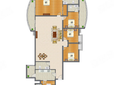 4室2厅 202.00平米户型图
