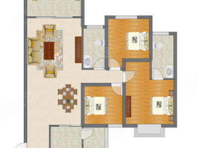 3室1厅 93.21平米