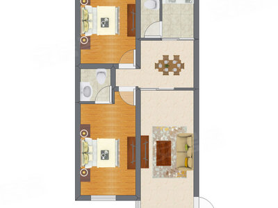 2室2厅 70.90平米户型图