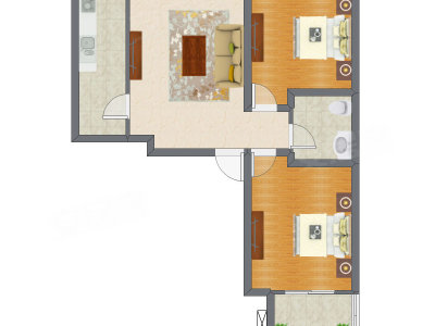 2室1厅 88.57平米户型图